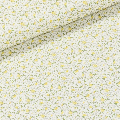 TextilCentrum.cz Bavlněné plátno GARDEN 8 AMARIILO, žluté popínavé kytičky na bílé š.150cm (látka v metráži)