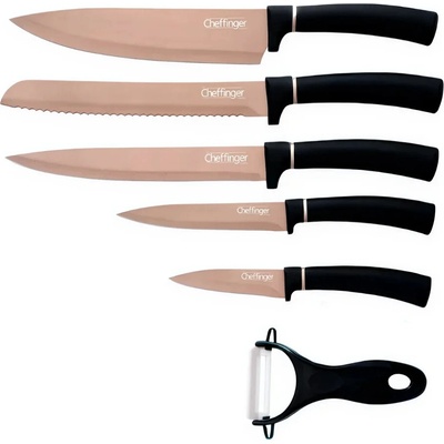 Cheffinger Sada 6 nožov s mramorovým povrchom kolekcia Titanium Gold + Black