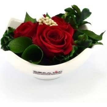 Nela Red - červená (Aranž 3x stabilizovaná "večná" ruža v keramickej miske)