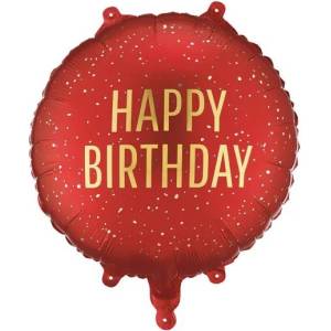 Party Deco Кръгъл фолиен балон Happy Birthday с ефект златни конфети - Червен (FB353-007C)