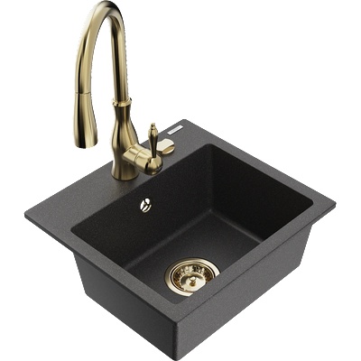 Mexen Milo гранитна мивка с 1 корито и кухненски смесител Savita, черен на пръски - 6505-76-672601-50 (6505-76-672601-50)