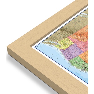 Maps International USA - nástěnná politická mapa 120 x 100 cm Varianta: mapa v dřevěném rámu, Provedení: Pegi přírodní