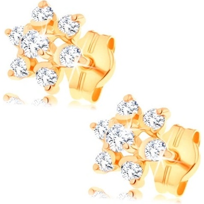 Šperky eshop zlaté náušnice čirý zirkonový kvítek vyvýšený střed puzetky GG147.02