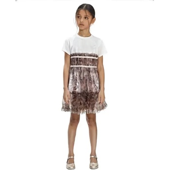 Guess Комбинирана рокля за момиче в бяло с розов тюл с детайли Guess