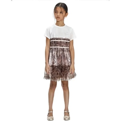 Guess Комбинирана рокля за момиче в бяло с розов тюл с детайли Guess