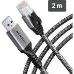 AXAGON ADE-AM20 USB-A гигабитов Ethernet адаптер с вграден мрежов кабел CAT6 RJ-45, 2 м, черен (ADE-AM20)