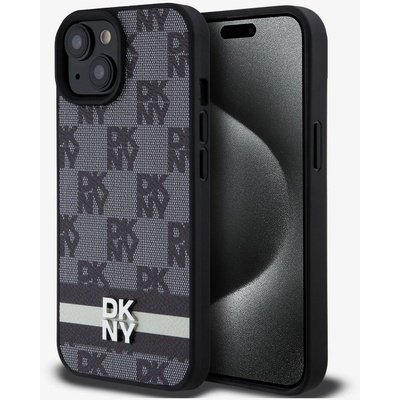DKNY Заден капак от карирана кожа с шарка и райе за iPhone 15 черен DKNY DKNY | Cheren | МЪЖЕ | UNI