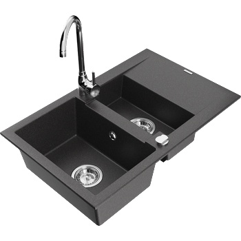 Mexen Gaspar гранитна мивка с 1, 5 камери с отцедник и кухненски смесител Telma, черен на пръски - 6507-76-670200-00 (6507-76-670200-00)