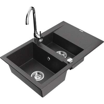 Mexen Gaspar гранитна мивка с 1, 5 камери с отцедник и кухненски смесител Telma, черен на пръски - 6507-76-670200-00 (6507-76-670200-00)