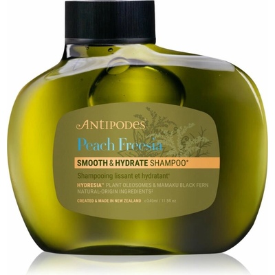 Antipodes Peach Freesia Smooth & Hydrate hydratačný šampón pre uhladenie a výživu suchých a nepoddajných vlasov 340 ml