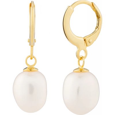 Preciosa něžné pozlacené kruhové s říční perlou Pearl Heart 5357Y01