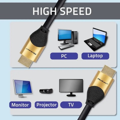 Qoltec 50354 HDMI v2.1 кабел Ултра висока скорост 8K | 60Hz | 30AWG | ЗЛАТО | 1м (50354)