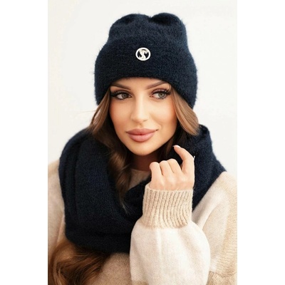 Fashionweek Dámská souprava s čepicí a nákrčníkem z měkké pleteniny K28 Tmave modry