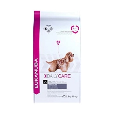 EUKANUBA Daily Care Adult Sensitive Skin - Пълноценна суха храна за израснали кучета с чувствителна кожа, непоносимост към пилешко месо, 12 кг