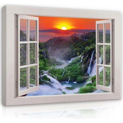 Postershop Obraz na plátně: View window landscape mountain - 80x60 cm