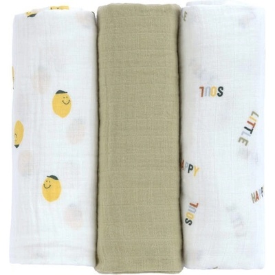 Lässig Swaddle Burp blanket 85x85 Happy Fruits lemon