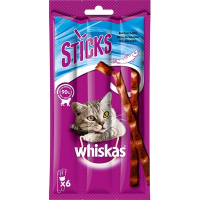 Whiskas 2 + 1 подарък! 3 x Whiskas лакомства - Sticks, със сьомга (14 36 г)
