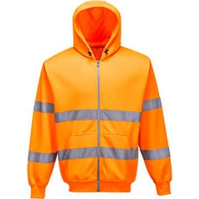 PortWest Hi-Vis mikina se zipem a kapucí oranžová