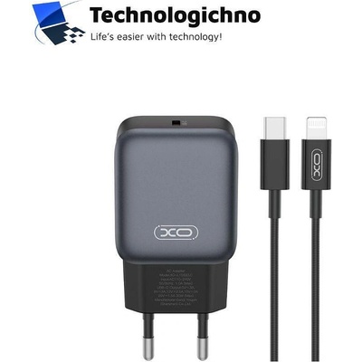 XO Зарядно XO 30W USB-C + кабел Lightning Black (6975837582293)
