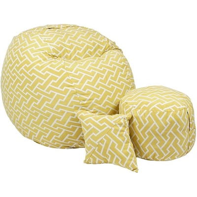 PUFRELAX Комплект Барбарон с табуретка за крака и декоративна възглавница 500л. Matusalem, Zippity Yellow, Перящ се калъф, Подходящ за деца, Пълнеж с микс от мемори пяна и дунапрен, Гама Premium (PUF-M-MOP-PT-ZIY)