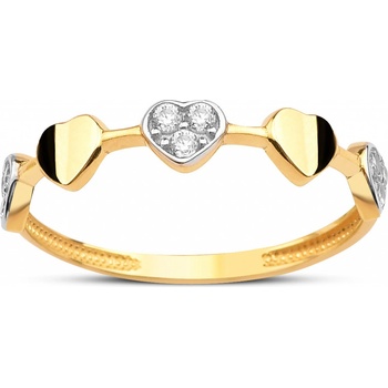 Lillian Vassago Zlatý prsteň so srdiečkami a zirkónmi LLV95 GR013
