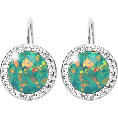JSB bijoux s.r.o. Stříbrné náušnice klapky s kulatým opálem a krystaly Swarovski Mix Green velké (Stříbro 925/1000)