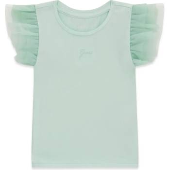 GUESS Зелена тениска за мини момиче с шифонени ръкави и бродиран надпис Guess
