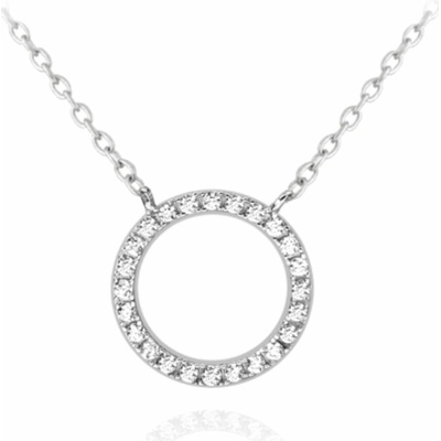MINET Elegantní stříbrný náhrdelník Kroužek s bílými zirkony (Ag 925/1000, 2,35 g)