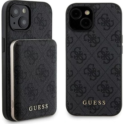 GUESS GUBPM5P15S4GEMGK Комплект iPhone 15 6.1" твърд калъф + Powerbank 5000mAh MagSafe черен 4G Metal Logo (GUBPM5P15S4GEMGK)