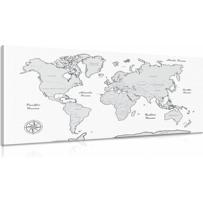 Obraz nádherná čiernobiela mapa sveta