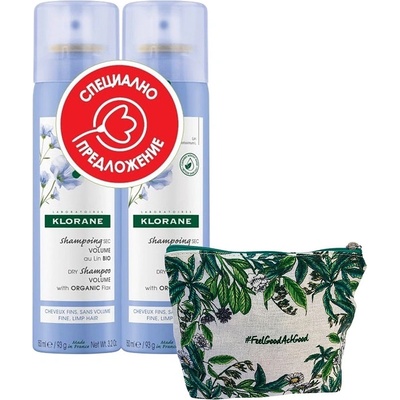 Klorane Flax Комплект - Сух шампоан за обем, 2 x 150 ml (Лимитирано)
