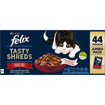 Felix Tasty Shreds lahodný výber v šťave hovädzie kura kačka morka 44 x 80 g