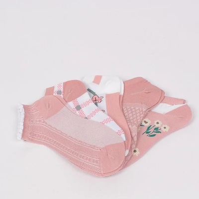 Комплект дамски чорапи в цвят пудра с цветя - 5 чифта