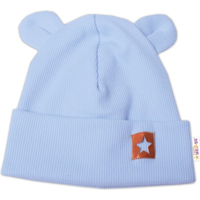 Baby Nellys Rebrovaná dvojvrstvová čiapka s uškami Teddy sv. modrá