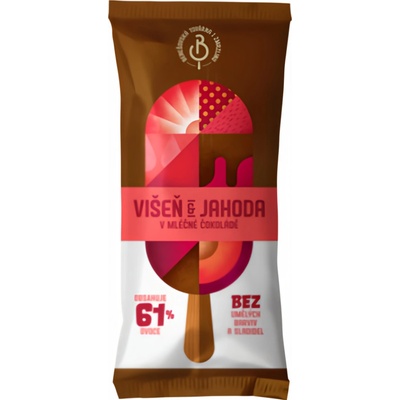 Benešovská továrna na zmrzlinu Sorbet Višeň & jahoda v mléčné čokoládě, nanuk 70ml