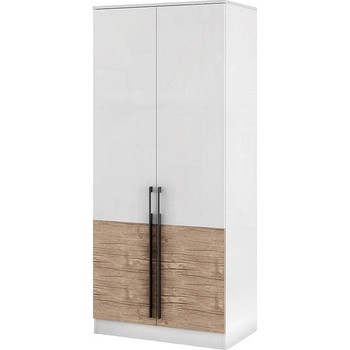 Мебели ДИМОВ Двукрилен гардероб Калифорния МК2 бял гланц / бял мат / антик 90 см