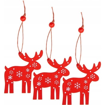 SPRINGOS Vianočná ozdoba drevená Sobík s vločkami červená 6,8 cm 3 ks