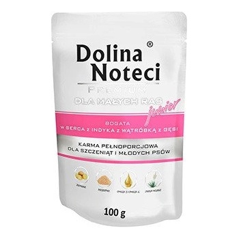 Dolina Noteci PREMIUM за кучета от малки породи JUNIOR, богато на пуешки сърца с гъши дроб 100 г пакетче