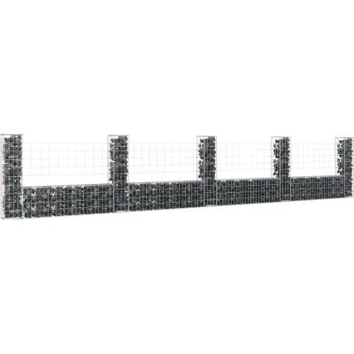 vidaXL Gabionový koš ve tvaru U s 5 sloupky železo 500 x 20 x 100 cm