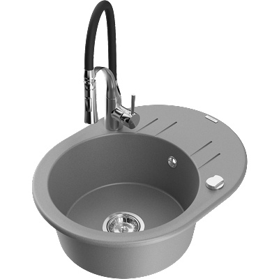 Mexen Kevin гранитна мивка с 1 отделение и отцеждач и кухненски смесител Aster, сив - 6517-71-73450-07 (6517-71-73450-07)