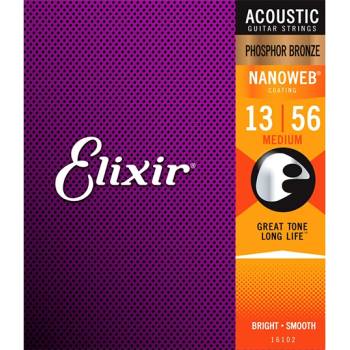 Elixir NANOWEB Medium, Струни за акустична китара 13-56, Phosphor Bronze (NWPB13-56A)