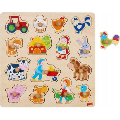 Goki Puzzle s knoflíky farma 15 dílků