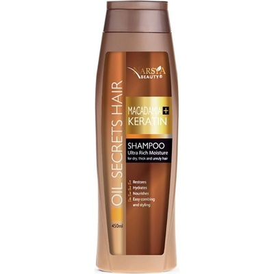 Arsy Cosmetics makadamie + keratin šampón pro suché, husté a nepoddajné vlasy 450 ml
