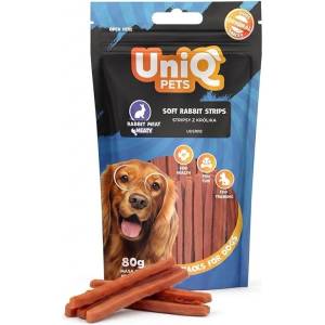 Uniq Pets Meaty Soft Rabbit Strips - меки лакомства за кучета със заешко, 80 г