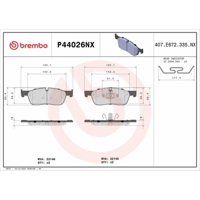 BREMBO Sada brzdových platničiek kotúčovej brzdy P44026NX