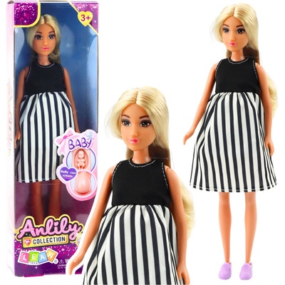 LEAN Toys Anlily Těhotná v černobílých pruhovaných šatech s miminkem