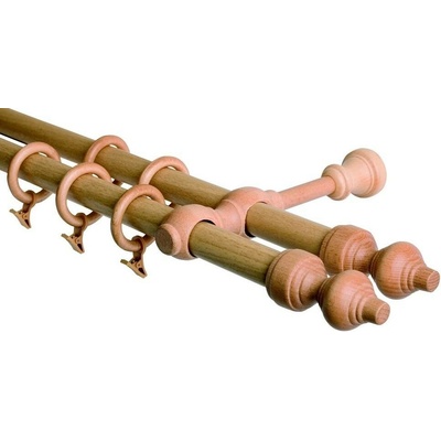 OK-GarnýžeCZ - Garnýž dvouřadá 28mm odstín buk 260 cm do stěny / kroužky s háčkem