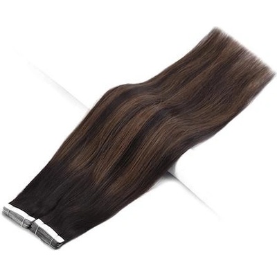 Vlasové PU pásky tape in na prodlužování vlasů 30cm ombré balayage 02/06/02 teplá světle hnědá / tmavě hnědá