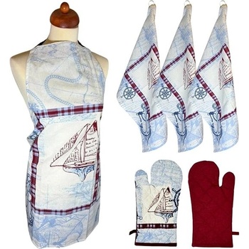 Home Elements Set zástěra chňapka s magnetem 3 utěrky Plachetnice