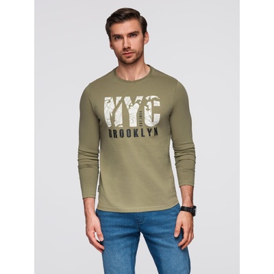 Ombre Clothing Мъжка тениска с градски принт и дълъг ръкав - маслинена V1 OM-LSPT-0131 Ombre Clothing Ombre Clothing | Zelen | МЪЖЕ | S
